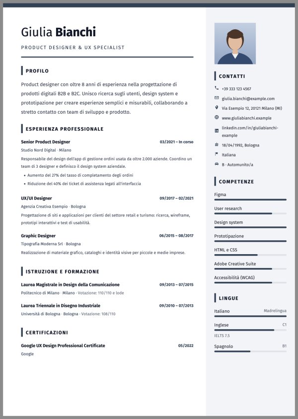 Esempio di curriculum con il template Compatto