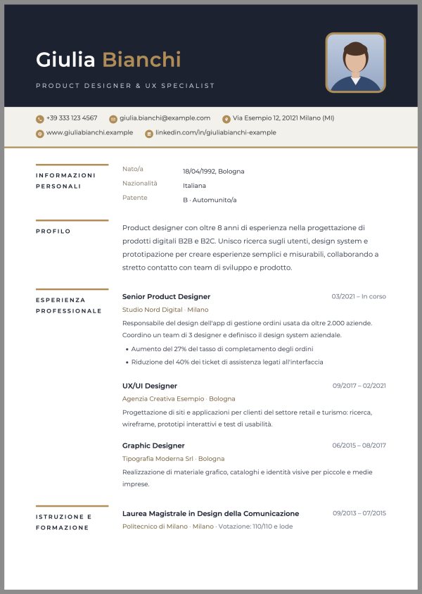 Esempio di curriculum con il template Executive