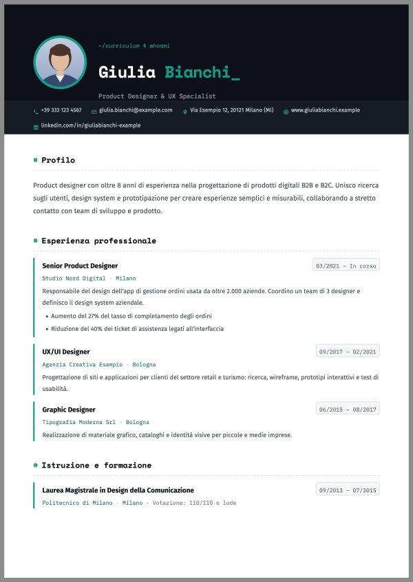 Esempio di curriculum con il template Tecnico